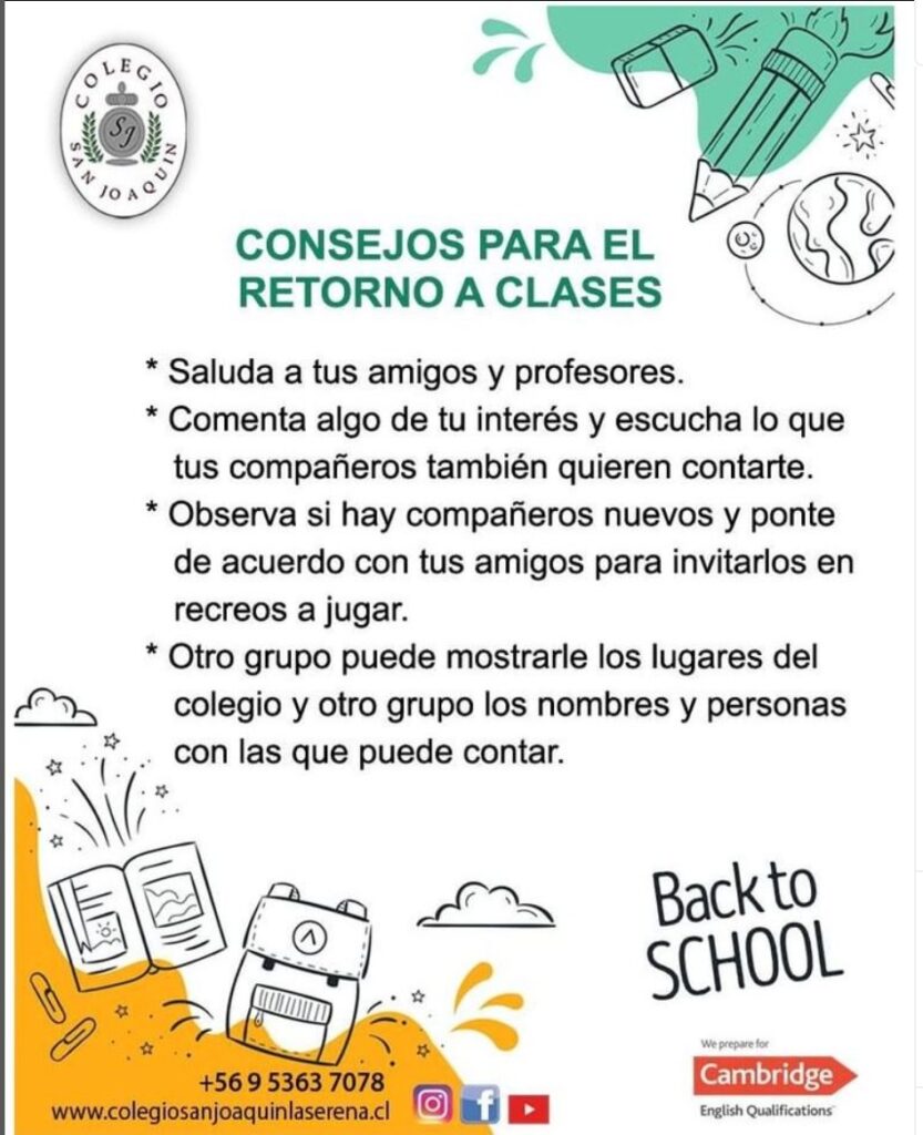 Consejos Retorno a Clases Colegio San Joaquín